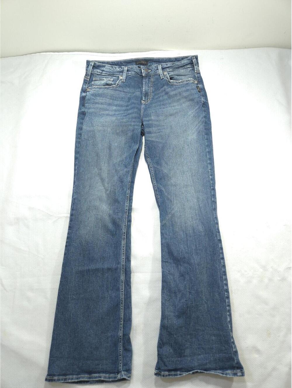 Silver Jeans Womens 34x33 Blue Suki Bootcut Whiskered Denim Stretch Fade Ladies